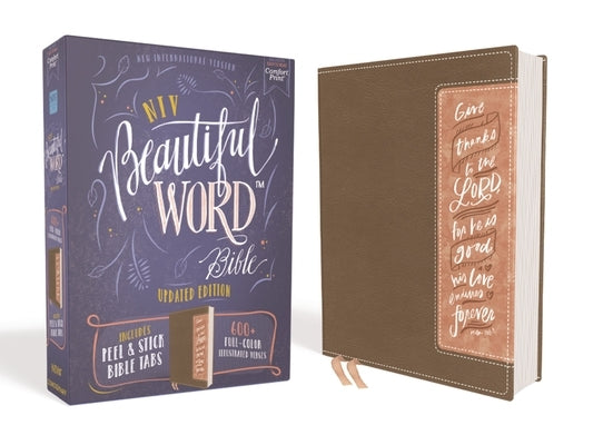 Niv, Beautiful Word Bible, Updated Edition, Peel/Stick Bible Tabs, Leathersoft, Brown/Pink, Red Letter, Comfort Print: 600+ Full-Color Illustrated Ver by Zondervan