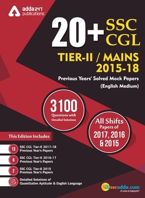 20+ SSC CGL Tier II 2015-18 Previous Year's Paper Book (English Printed Medium) by Adda247
