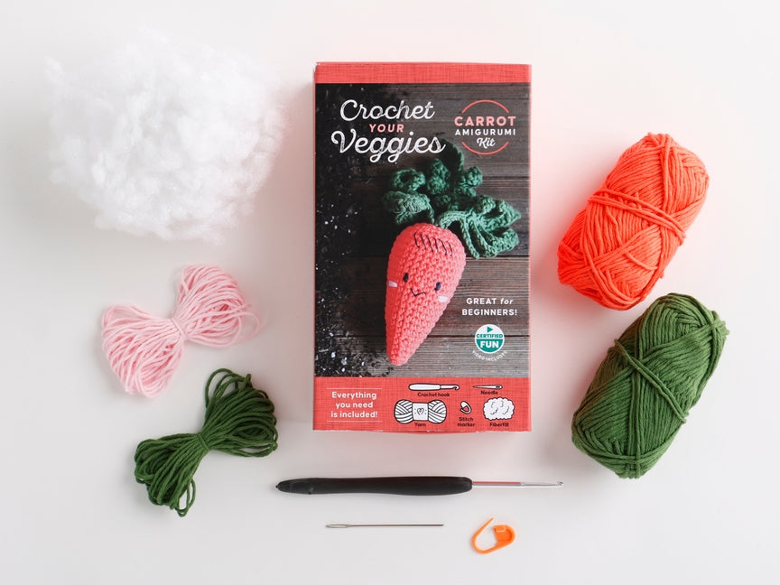 Crochet Your Veggies Amigurumi Kit Carrot: Everything You Need Is Included: 100%-Cotton Yarn, Crochet Hook, Stitch Marker, Tapestry Needle, Fiberfill, by Schiffer Publishing Ltd