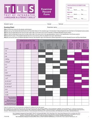 Test of Integrated Language and Literacy Skills(tm) (Tills(tm)) Examiner Record Forms by Nelson, Nickola