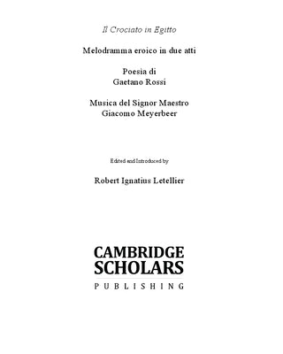 Il Crociato in Egitto: Melodramma Eroico in Due Atti by Rossi, Gaetano