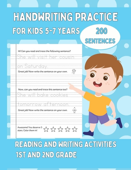 Handwriting Practice For Kids 5-7, 200 Sentences: Reading and Writing Activities For 1st and 2nd Grade Blue Cover by Hartleigh, Fiona