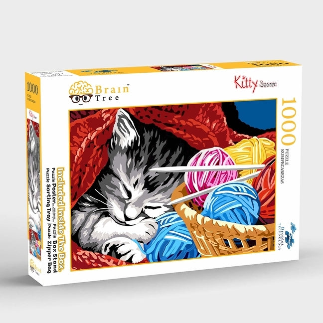 Brain Tree - Kitty Snooze 1000 Piece Puzzle for Adults: With Droplet Technology for Anti Glare & Soft Touch by Brain Tree Games LLC