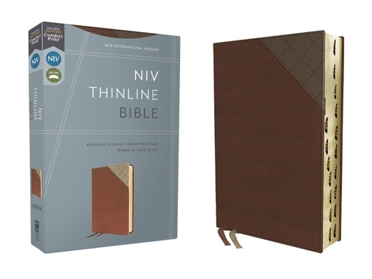 Niv, Thinline Bible, Leathersoft, Brown, Red Letter, Thumb Indexed, Comfort Print by Zondervan