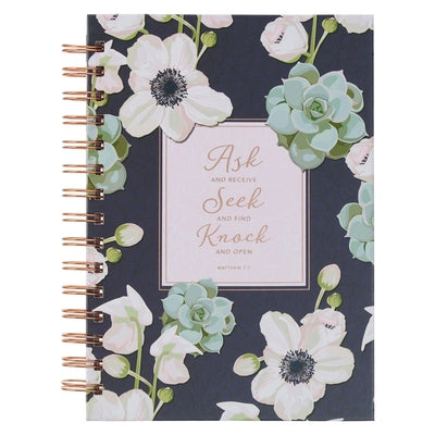 Christian Art Gifts Inspirational Journal, Ask Seek Knock Wide Ruled Notebook, Matthew 7:7 Bible Verse, Blue, 192 Lined Pages W/Scripture, (8.4" X 6.4 by 
