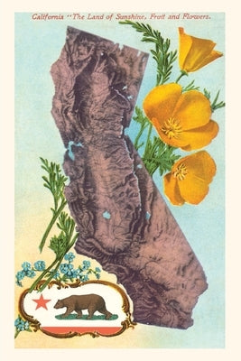 The Vintage Journal California Map with Bear and Poppies by Found Image Press