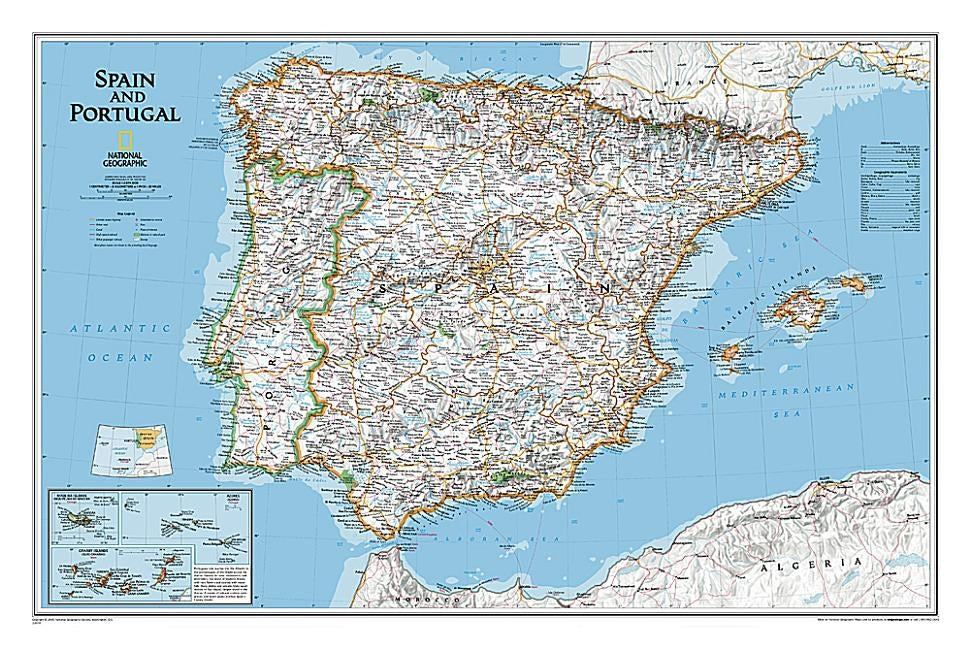 National Geographic Spain and Portugal Wall Map - Classic (33 X 22 In) by National Geographic Maps