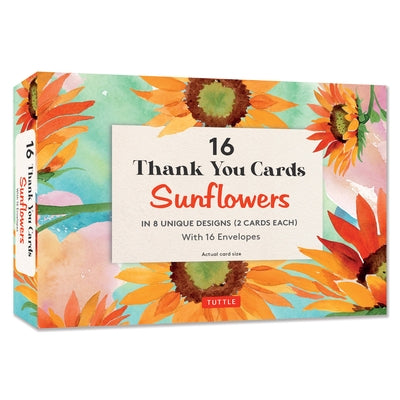16 Thank You Cards, Sunflowers: 4 1/2 X 3 Inch Blank Cards in 8 Lovely Designs (2 Each) with 16 Envelopes by Tuttle Studio