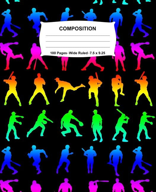 Composition Notebook: Baseball Rainbow Neon Notebook Wide Ruled 100 Pages 7.5 x 9.25 by Jotters, Swotters