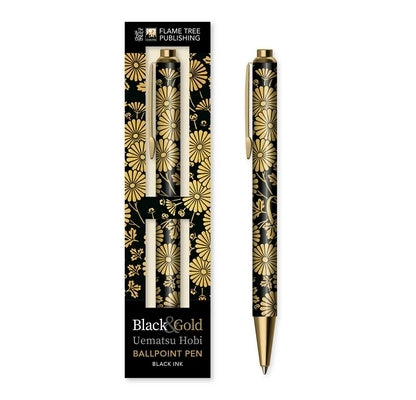 Uematsu Hobi: Black & Gold Chrysanthemums Boxed Decorative Ballpoint Pen by Flame Tree Studio