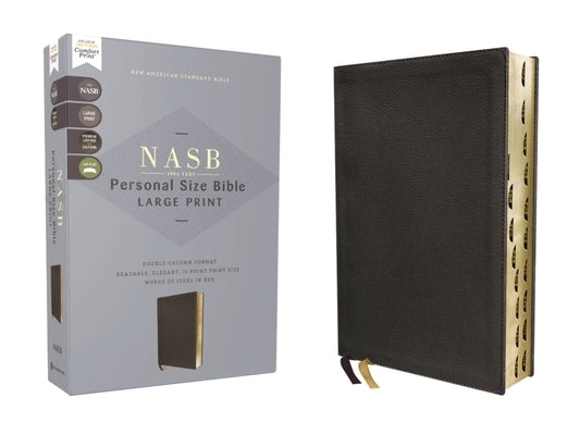 Nasb, Personal Size Bible, Large Print, Genuine Leather, Calfskin, Black, Red Letter, 1995 Text, Thumb Indexed, Comfort Print by Zondervan