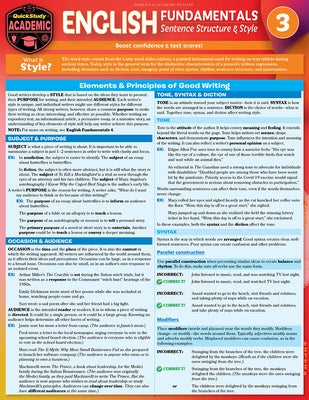 English Fundamentals 3 - Sentence Structure & Style: A Quickstudy Language Arts Laminated Reference Guide by Berg Scherer, Rachel