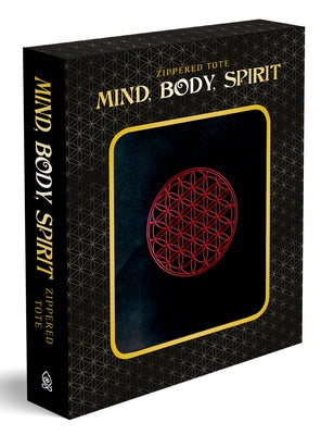 Red Embroidered Flower of Life on Black Two-Handled Tote with Zipper by Feather, Red