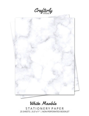 White Marble Stationery Paper: Cute Letter Writing Paper for Home, Office, Letterhead Design, 25 Sheets by Crafterly Paperie