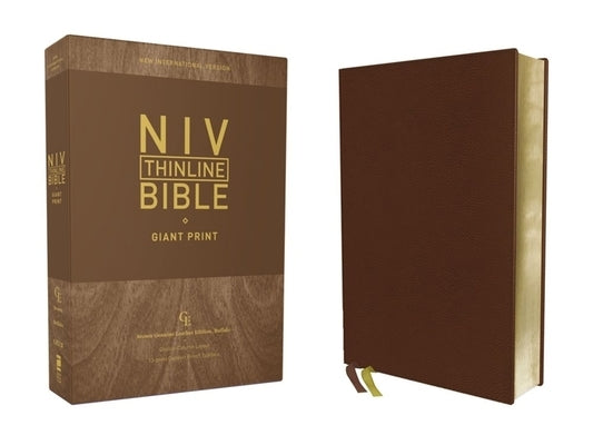 Niv, Thinline Bible, Giant Print, Genuine Leather, Buffalo, Brown, Red Letter Edition, Comfort Print by Zondervan