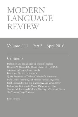 Modern Language Review (111: 2) April 2016 by Connon, D. F.
