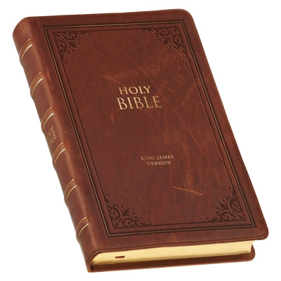 KJV Holy Bible, Standard Size Premium Full Grain Leather Red Letter Edition - Thumb Index & Ribbon Marker, King James Version, Brown Debossed by 