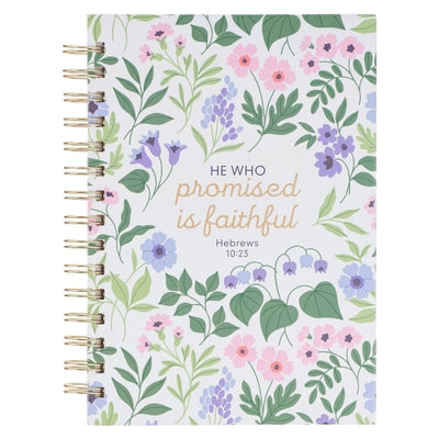 Christian Art Gifts Inspirational Journal, He Who Promised Wide Ruled Notebook, Hebrews 10:23 Bible Verse, White Floral, 192 Lined Pages W/Scripture, by Christian Art Gifts