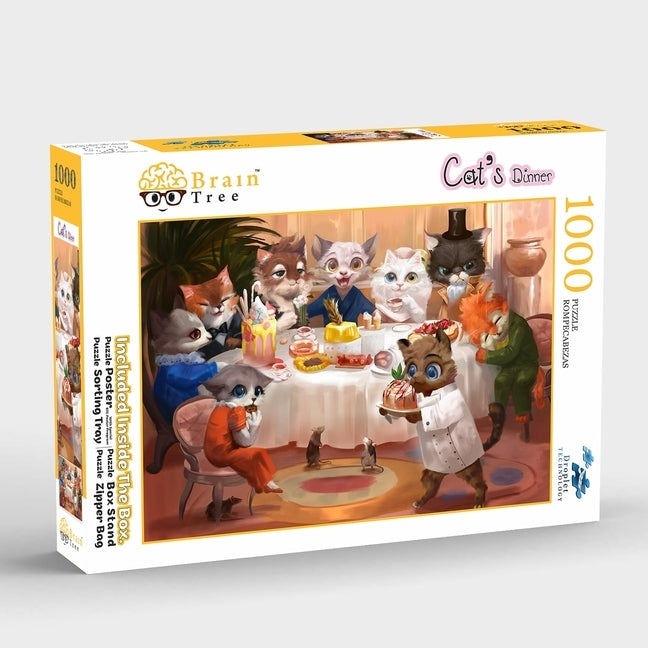 Brain Tree - Cat's Dinner 1000 Piece Puzzle for Adults: With Droplet Technology for Anti Glare & Soft Touch by Brain Tree Games LLC
