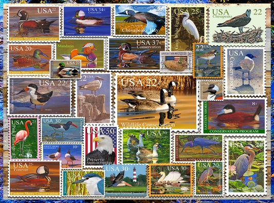 Birds of Our Shores Stamps 1000-Piece Puzzle by Lewis T. Johnson