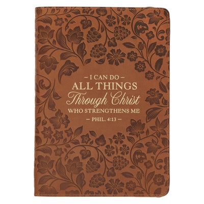 Christian Art Gifts Brown Vegan Leather Zipped Journal, Inspirational Women's Notebook Floral All Things Scripture, Flexible Cover, 336 Ruled Pages, R by Christian Art Gifts