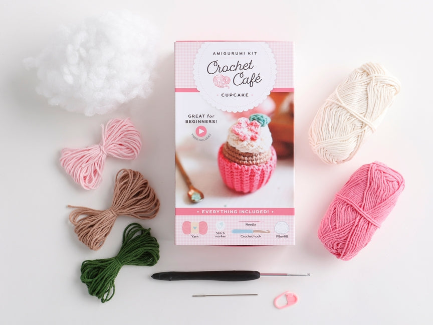 Crochet Café Amigurumi Kit Cupcake: Everything You Need Is Included: 100%-Cotton Yarn, Crochet Hook, Stitch Marker, Tapestry Needle, Fiberfill, Step-B by Better Day Books