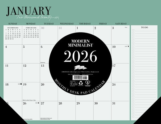 Modern Minimalist 2026 22 X 17 Large Monthly Deskpad by Willow Creek Press