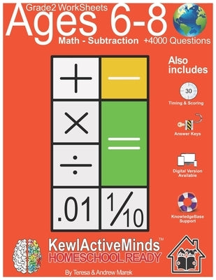 Grade 2 Worksheets - Math Subtraction, HomeSchool Ready +4000 Questions: Includes Timing & Scoring, Answer Keys, Knowledgebase Support by Marek, Andrew