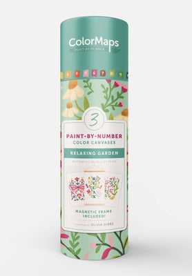 Colormaps Paint-By-Number Relaxing Garden: Everything You Need to Create 3 Beautiful Paintings: 3 Colored-Line Canvases, 12 Acrylic Paint Pots, 1 Magn by Gibbs, Olivia