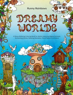 Dreamy Worlds: A Stress-Relieving Coloring Book for Adults Featuring Magical Animals, Enchanting Scenes, Relaxing Mandalas, Floral Pa by Runny Rainbows