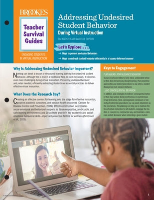 Addressing Undesired Student Behavior During Virtual Instruction by Knoster, Timothy