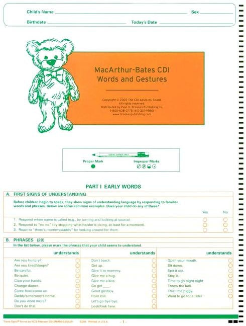 Macarthur-Bates Communicative Development Inventories (CDI) Words and Gestures, Ncs Scannable, English by Fenson, Larry