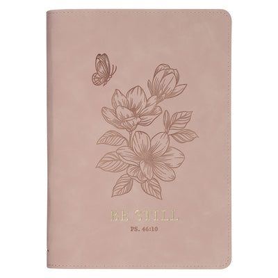 Christian Art Gifts Inspirational Zippered Journal, Be Still Wide Ruled Notebook, Psalm 46:10 Bible Verse, Pink Vegan Leather, 336 Lined Pages W/Scrip by 