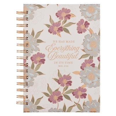 Journal Spiral-Bound White Floral Everything Beautiful Ecc. 3:11 by 