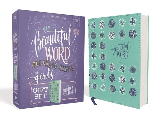 Niv, Beautiful Word Coloring Bible for Girls Pencil/Sticker Gift Set, Updated, Leathersoft Over Board, Teal, Comfort Print: 600+ Verses to Color by Zondervan
