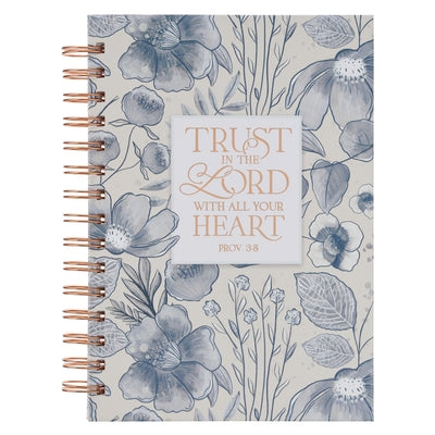 Christian Art Gifts Inspirational Journal, Trust in the Lord Wide Ruled Notebook, Proverbs 3:5 Bible Verse, Blue Floral, 192 Lined Pages W/Scripture, by 