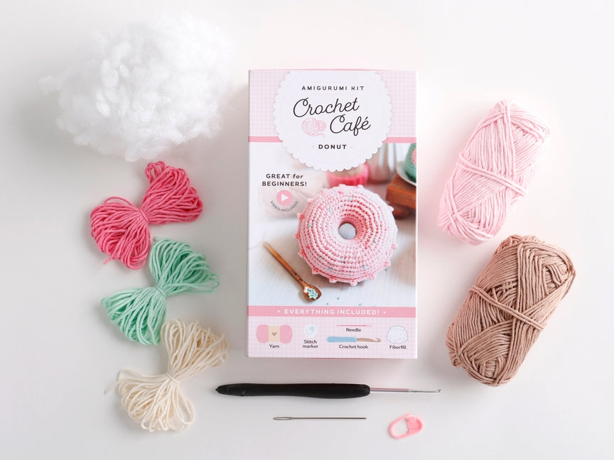 Crochet Café Amigurumi Kit Donut: Everything You Need Is Included: 100%-Cotton Yarn, Crochet Hook, Stitch Marker, Tapestry Needle, Fiberfill, Step-By- by Better Day Books