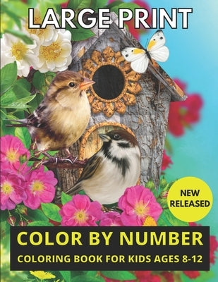 Large Print Color By Number Coloring Book For Kids Ages 8-12: Large Print Birds, Flowers, Animals and Pretty Patterns by Luongo, Courtney