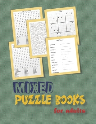 Mixed puzzle books for adults: word search, sudoku hard, Number searches, scramble, and mazes 8,5"x11" 106 pages by Elizabeth, William