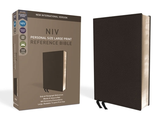 NIV, Personal Size Reference Bible, Large Print, Premium Leather, Black, Red Letter Edition, Comfort Print by Zondervan