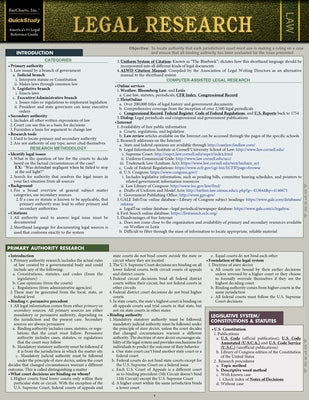 Legal Research: A Quickstudy Laminated Law Reference by Curtis, Debra Moss