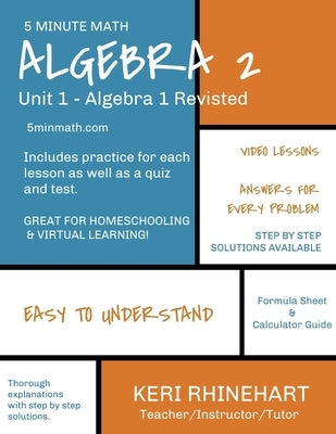 Algebra 2: Unit 1 - Algebra 1 Revisited: 5 Minute Math by Rhinehart, Keri